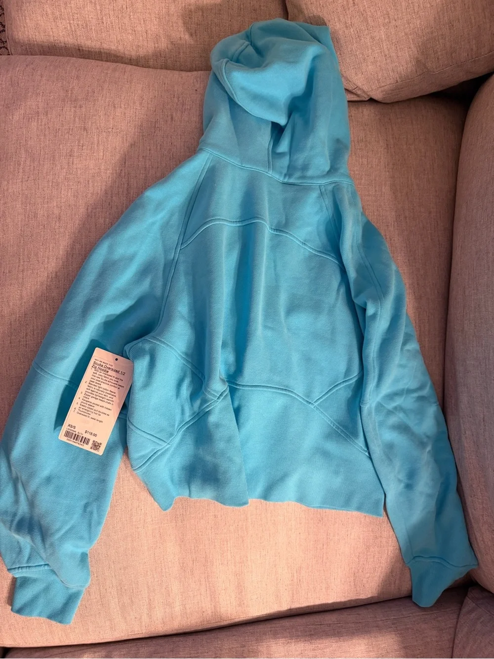 NWT Lululemon 1/2 Zip Scuba Oversized Hoodie - Electric Turquoise - XS/S - Rare!